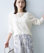 【古畑星夏さん着用/8色展開/程よい透け感】ドライタッチボートネックニット