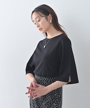 【洗える/清涼感】袖スリットニットプルオーバー