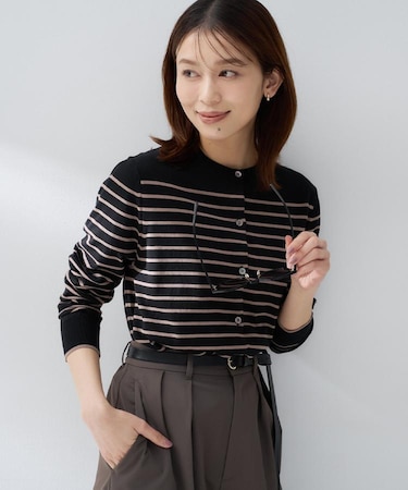 【9色展開/アンサンブル可】コットンクルーネックカーディガン