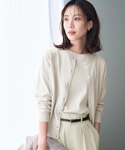 【9色展開/アンサンブル可】コットンクルーネックカーディガン
