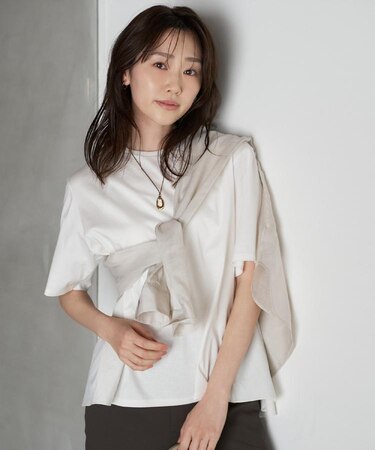 【洗える/Tシャツ】異素材ドッキングプルオーバー