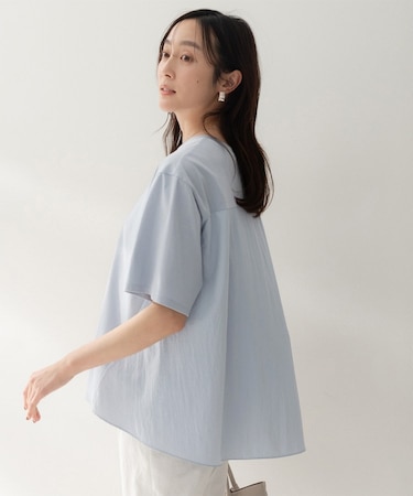 【洗える/Tシャツ】異素材ドッキングプルオーバー