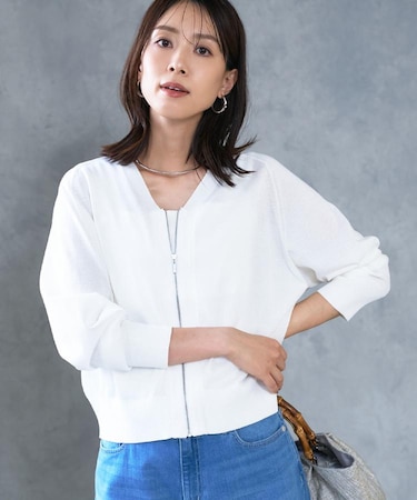 【アンサンブル可/日除け・冷房対策】シアーレーヨンZIPカーディガン