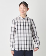 オンブレチェックバンドカラーシャツ