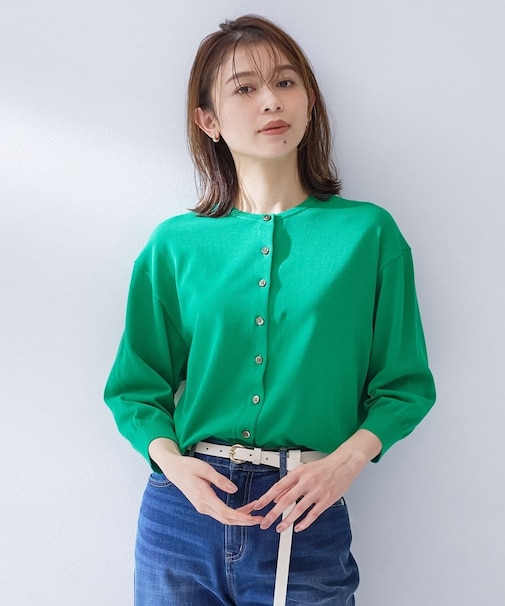 【洗える/日除け・冷房対策に】ハイゲージクルーネックカーディガン