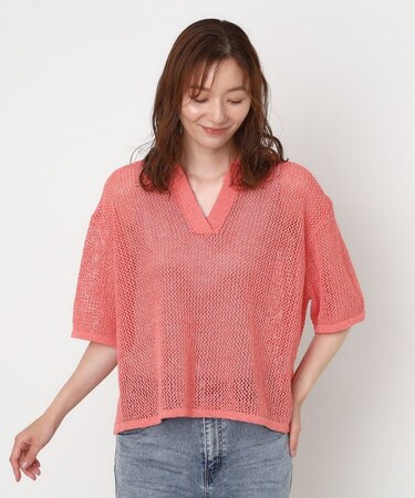 ラメポロメッシュニット