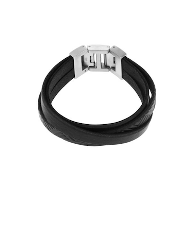 ブラックレザー ラップ メンズ ブレスレット  JF04343040