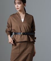 裏起毛ダンボールカットキーネックトップス（セットアップ可）