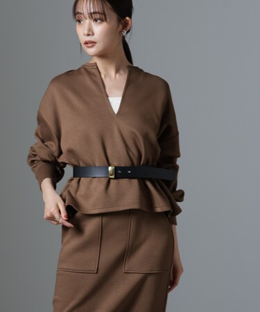 裏起毛ダンボールカットキーネックトップス(セットアップ可)