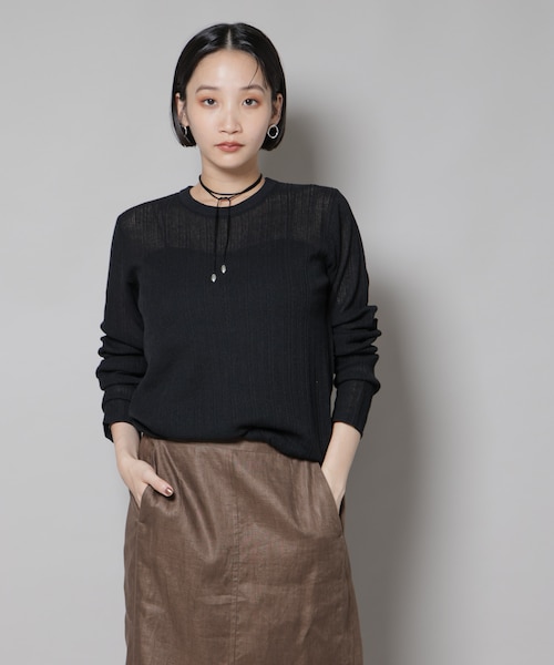 新品】シアー2wayクルーネックニットトップ ノーソーイングニット M