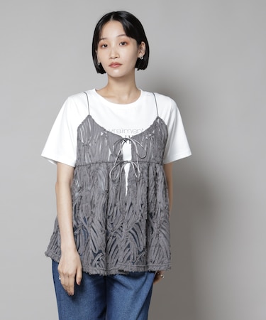 テープ刺繍チュール前後2wayキャミソールビスチェ(セットアップ可)