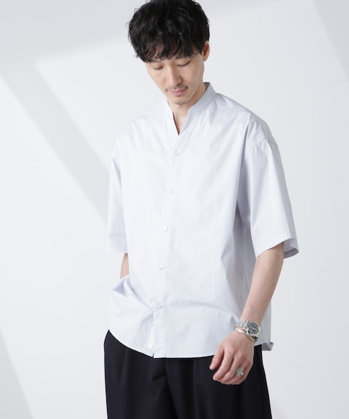 「大人のワイドシャツ」バンドカラー 半袖