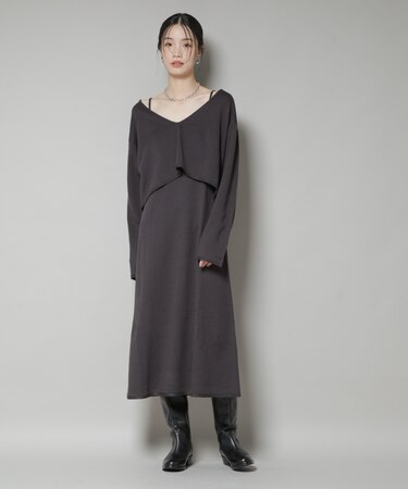 ニットキャミワンピース×クロップドVネックニット セット