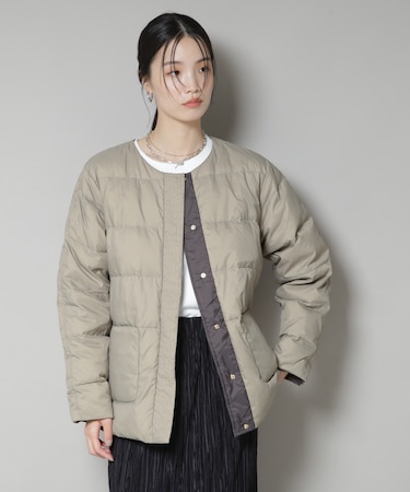 撥水加工ライトダウン リバーシブルノーカラージャケット