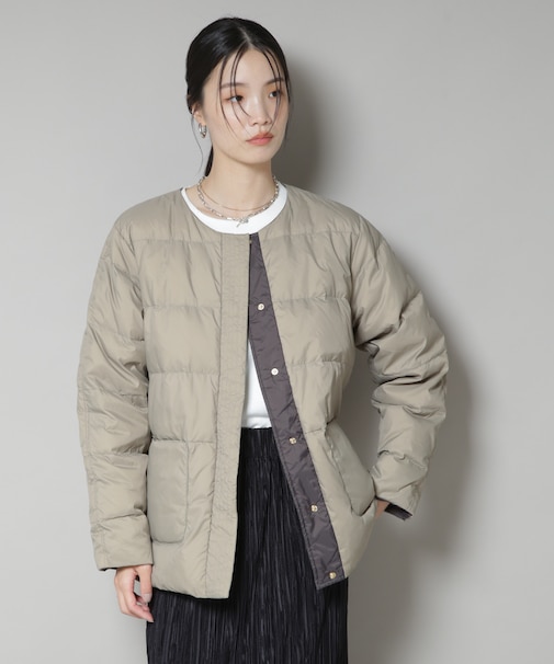 撥水加工ライトダウン リバーシブルノーカラージャケット