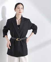 リネン混ボタンレスジャケット(セットアップ可)