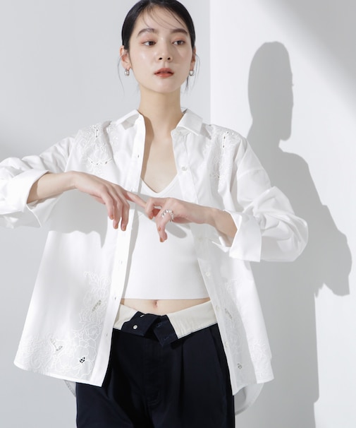 カットワークレースオーバーサイズシャツ