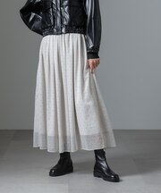ドット刺繍チュールギャザースカート