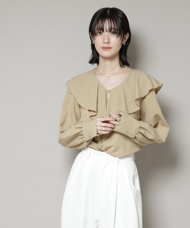 ビンテージポプリンラッフルカラーブラウス