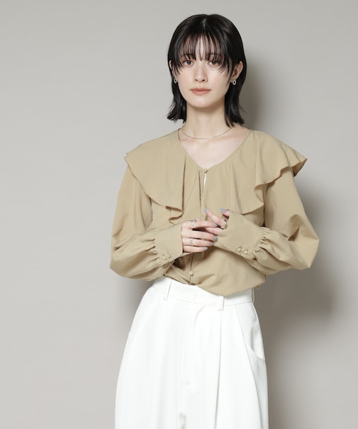 ビンテージポプリンラッフルカラーブラウス