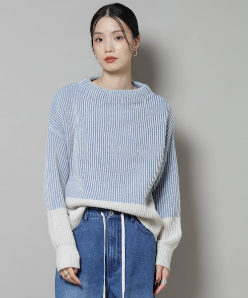シャドーストライプニットプルオーバー｜ナノ_ユニバースの