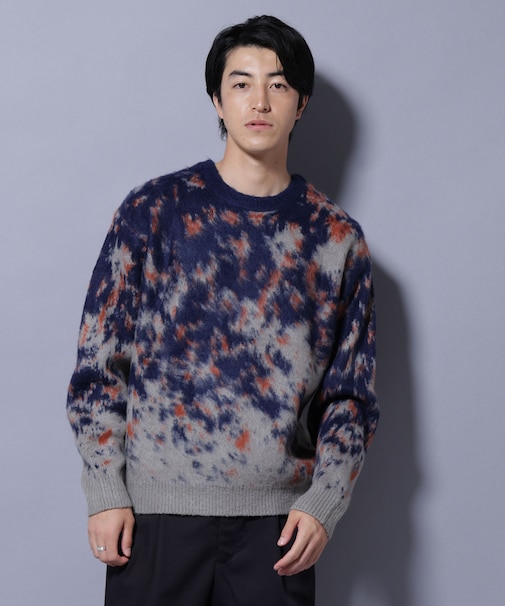 アート柄クルーネックニット2 ブライトカラー