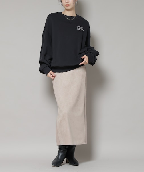 カットスエードサイドニットラインナロースカート(セットアップ可)