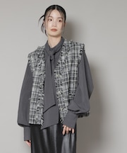 チェックフリンジ金ボタンジレ(セットアップ可)