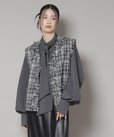 チェックフリンジ金ボタンジレ(セットアップ可)