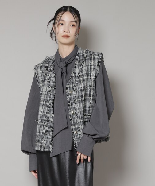 チェックフリンジ金ボタンジレ(セットアップ可)