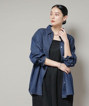 刺繍入りデニムワイドシャツ(セットアップ可)