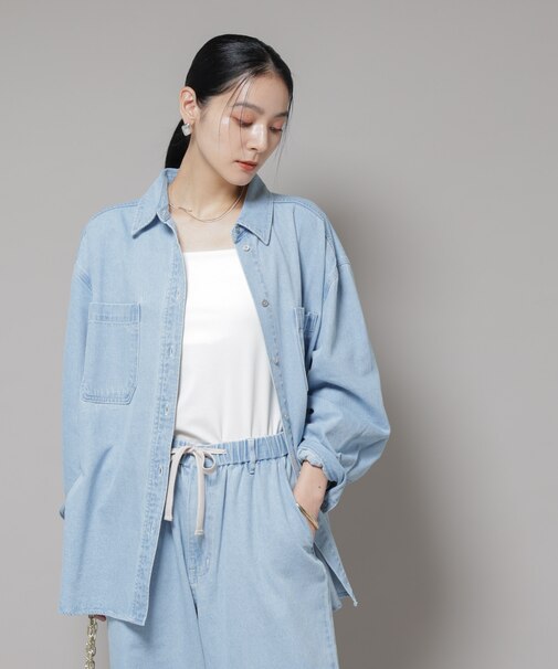 刺繍入りデニムワイドシャツ(セットアップ可)