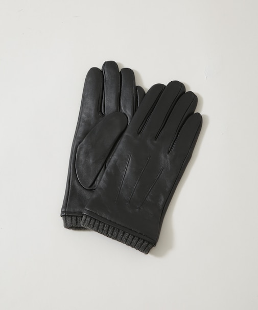 タッチパネル対応 リブ付きラムレザーグローブ
