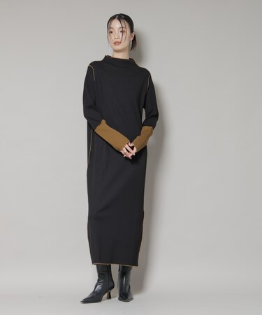 テレコリブ配色メローワンピース