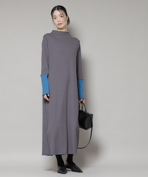 テレコリブ配色メローワンピース