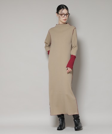 テレコリブ配色メローワンピース