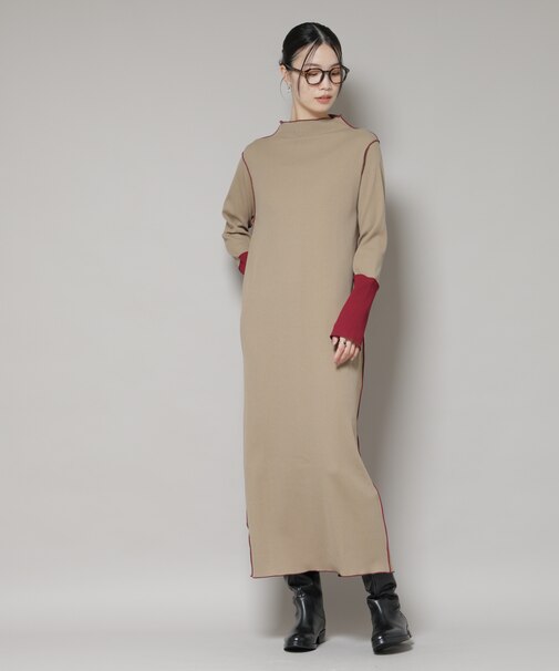 テレコリブ配色メローワンピース