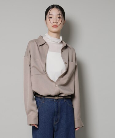 ウールライクポリエステルワイドシルエットシャツ(セットアップ可)