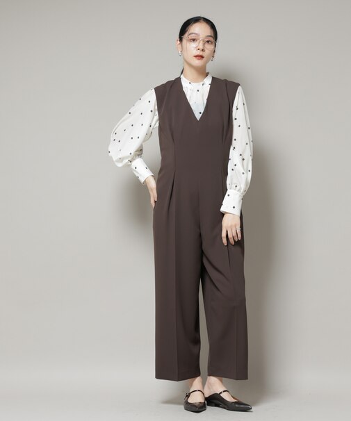 Vネックオールインワン