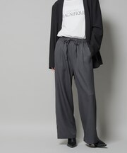ウールライクポリエステルサイドライン切り替えドロストパンツ(セットアップ可)