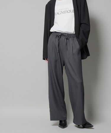 ウールライクポリエステルサイドライン切り替えドロストパンツ(セットアップ可)