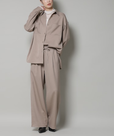 ウールライクポリエステルサイドライン切り替えドロストパンツ(セットアップ可)