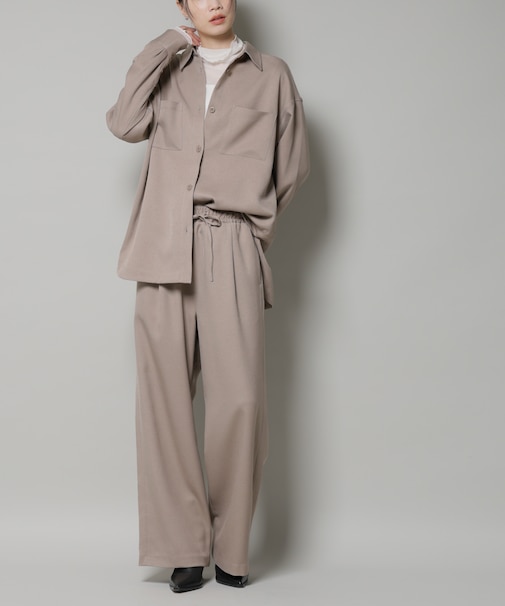 ウールライクポリエステルサイドライン切り替えドロストパンツ(セットアップ可)