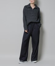 ウールライクポリエステルサイドライン切り替えドロストパンツ(セットアップ可)