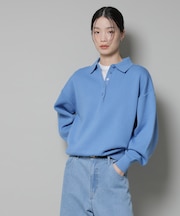 スウェットライク衿付きボタンニット