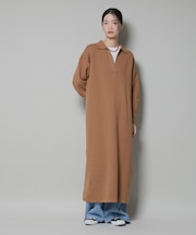 スウェットライク衿付きスキッパーニットワンピース