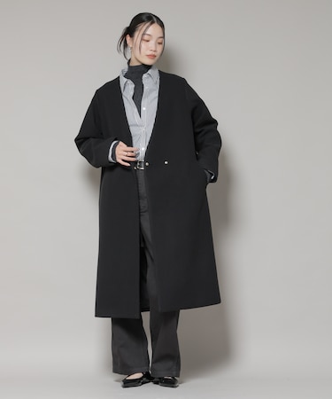 Vネックノーカラーコート