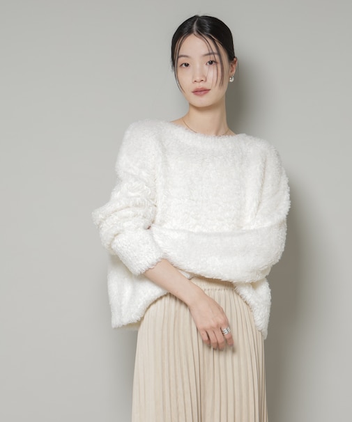 クロップドワイド起毛加工ニットトップス