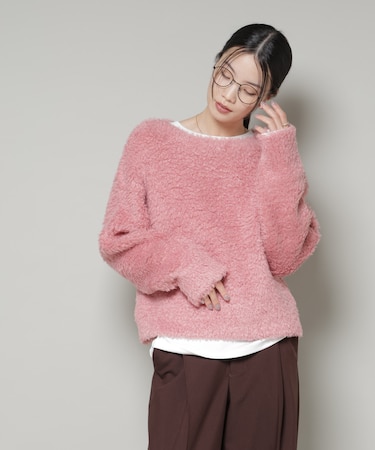 クロップドワイド起毛加工ニットトップス