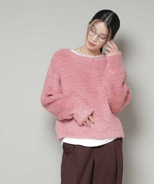 クロップドワイド起毛加工ニットトップス